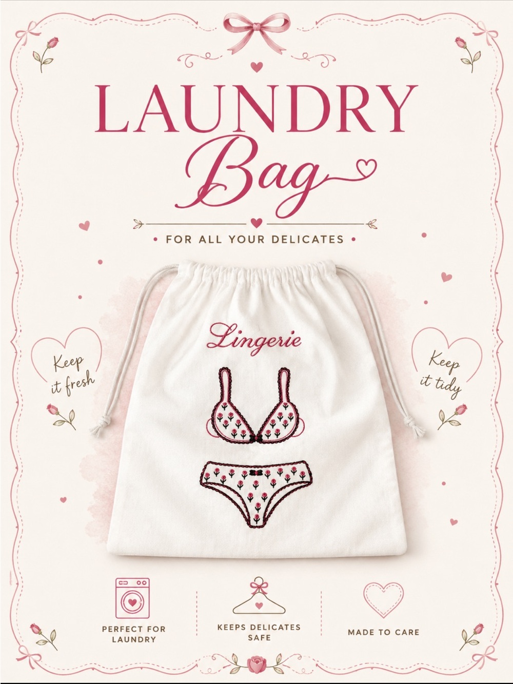White Lingerie Bag with Embroidered Design